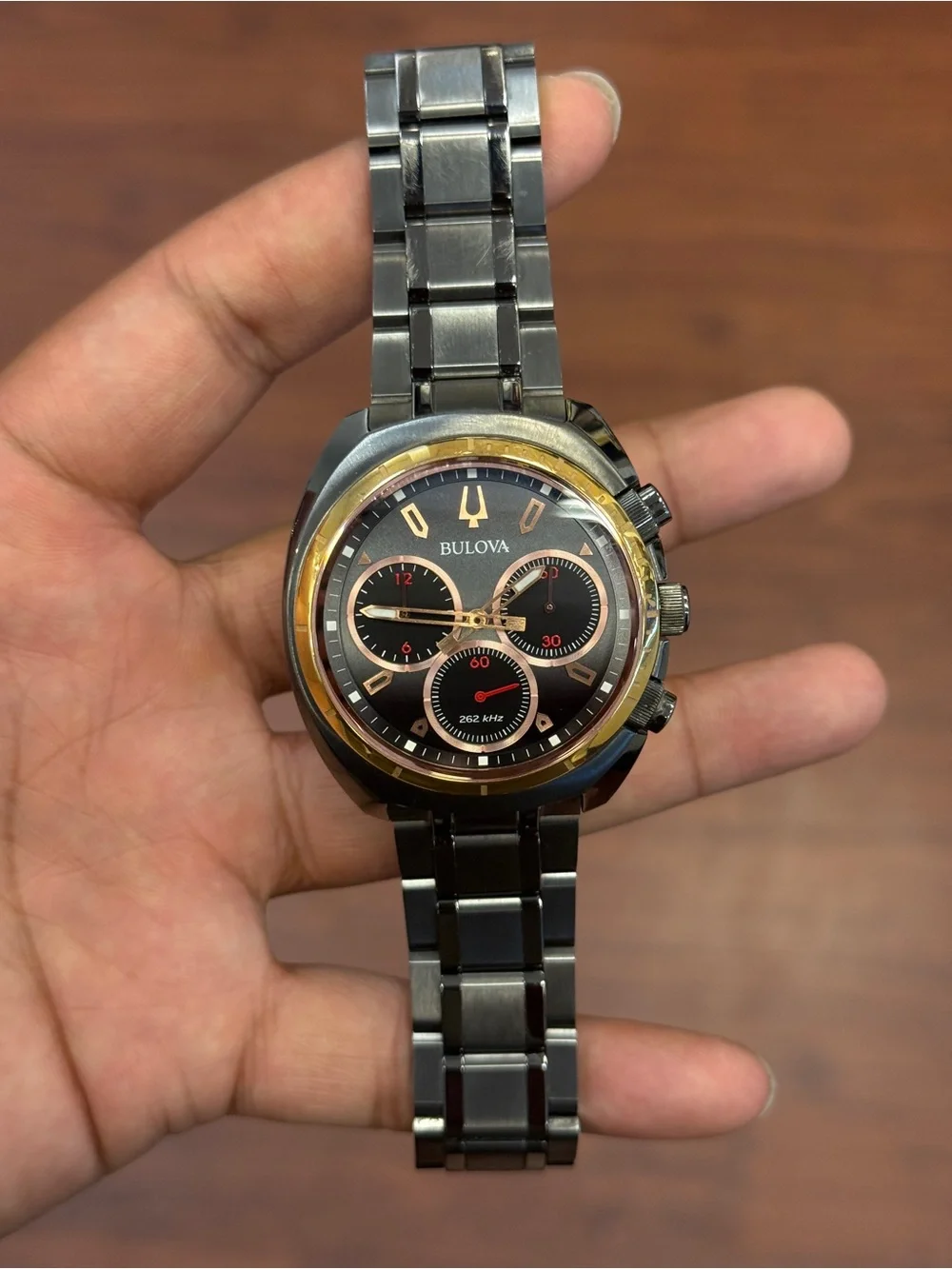 Bulova gunmetal and Rose Gold curv Men's Chronograph Watch